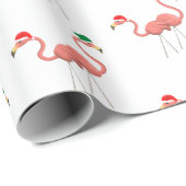 Roze flamingo met kerstpet cadeaupapier (Rol Hoek)