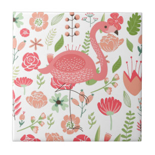 Roze flamingo met kleurrijke geassorteerde bloemen tegeltje