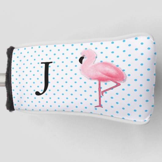 Roze Flamingo met Monogram Hoesje van de Putter Golfheadcover (Voorkant)