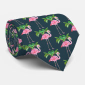Roze flamingo met palmbomen stropdas (Opgerold)