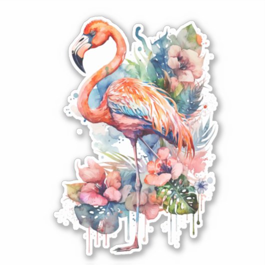 Roze Flamingo met Sticker Flowers (Voorkant)