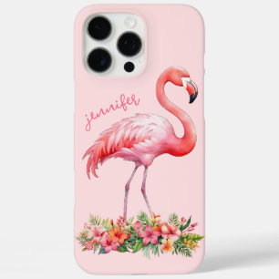 Roze Flamingo met Tropische Bloemen iPhone 16 Pro Max Hoesje
