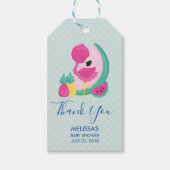 Roze Flamingo met Watermeloen en ananas Cadeaulabel (Voorkant)