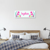 Roze Flamingo met Watermeloen en ananas Canvas Afdruk (Insitu (Slaapkamer))