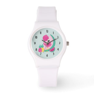 Roze Flamingo met Watermeloen en ananas Horloge