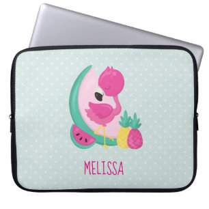 Roze Flamingo met Watermeloen en ananas Laptop Sleeve