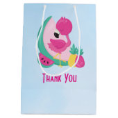 Roze Flamingo met Watermeloen en ananas Medium Cadeauzakje (Achterkant)