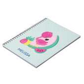 Roze Flamingo met Watermeloen en ananas Notitieboek (Linkerzijde)