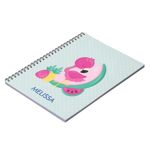 Roze Flamingo met Watermeloen en ananas Notitieboek (Linkerzijde)