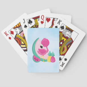 Roze Flamingo met Watermeloen en ananas Pokerkaarten
