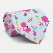 Roze Flamingo met Watermeloen en ananas Stropdas (Opgerold)