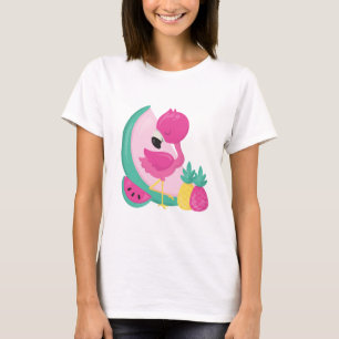Roze Flamingo met Watermeloen en ananas T-shirt