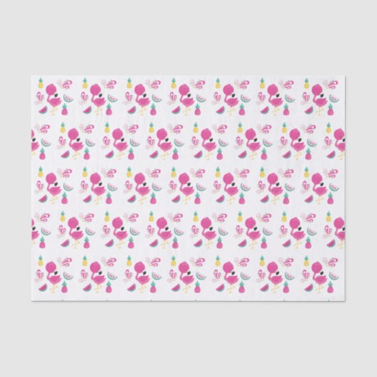 Roze Flamingo met Watermeloen en ananas Tissuepapier (Voorkant)