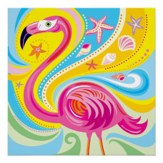 Roze Flamingo met Zeester Perfect Poster