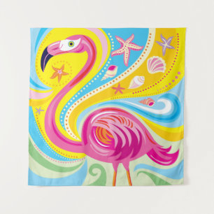 Roze Flamingo met Zeester Wandkleed