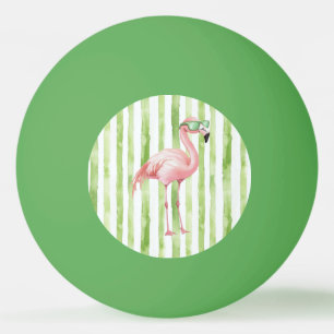 Roze flamingo met zonnebril Groene strepen Pingpongballen