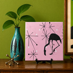 Roze Flamingo Mid Century Modern Sterrenexplosie Tegeltje