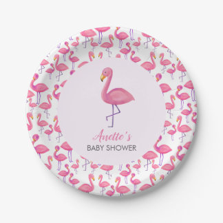 Roze Flamingo Modern Baby shower Papieren Bordje