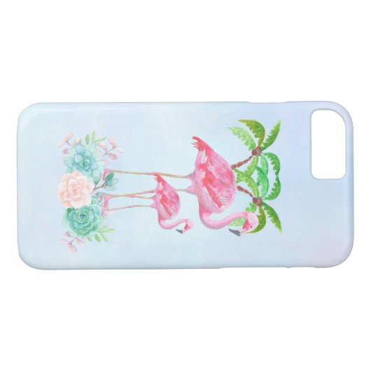 Roze Flamingo Momma & Baby met palmbomen Case-Mate iPhone Case (Achterkant (Horizontaal))