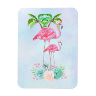 Roze Flamingo Momma & Baby met palmbomen Magneet