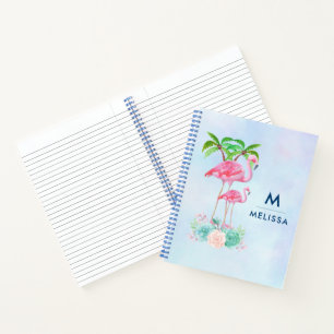 Roze Flamingo Momma & Baby met palmbomen Notitieboek