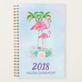Roze Flamingo Momma & Baby met palmbomen Planner (Voorkant)