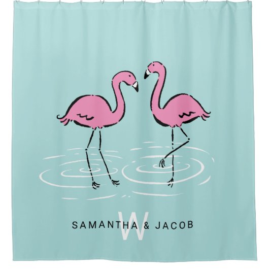 Roze Flamingo Monogram Douchegordijn (Voorkant)