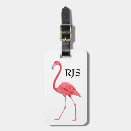 Roze Flamingo Monogram personaliseren Bagagelabel (Voorkant verticaal)