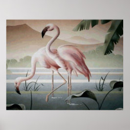 Roze Flamingo Mountain Pond Poster