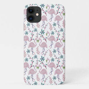 Roze flamingo naadloos patroon op witte achtergron iPhone 11 hoesje