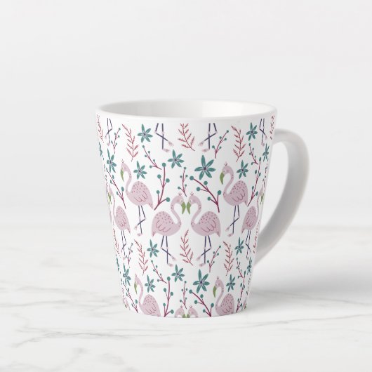 Roze flamingo naadloos patroon op witte achtergron latte mok (Rechterhoek)