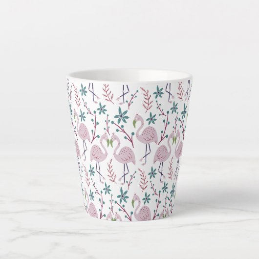Roze flamingo naadloos patroon op witte achtergron latte mok (Voorkant)