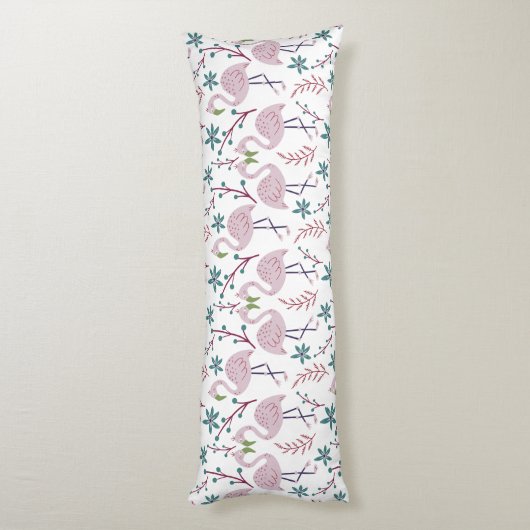 Roze flamingo naadloos patroon op witte achtergron lichaamskussen (Achterkant (Verticaal))