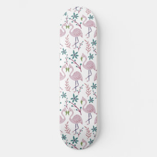 Roze flamingo naadloos patroon op witte achtergron skateboard