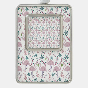 Roze flamingo naadloos patroon op witte achtergron verzilverd kader ornament