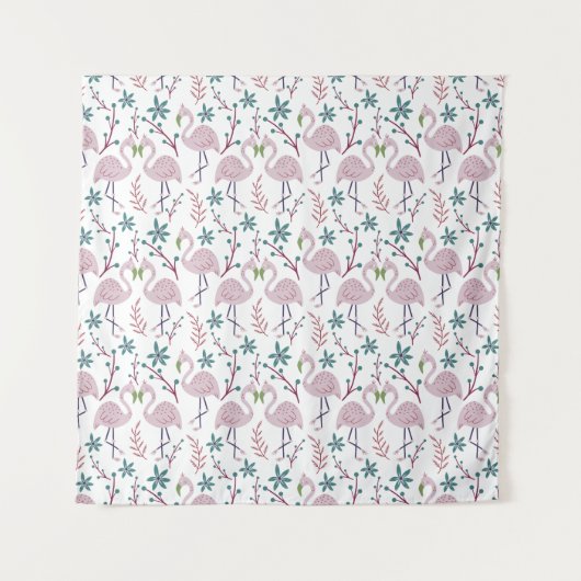 Roze flamingo naadloos patroon op witte achtergron wandkleed (Voorkant)