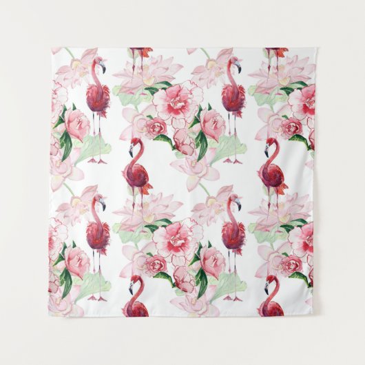 Roze Flamingo: Naadloze Patroon Elegantie Wandkleed (Voorkant)