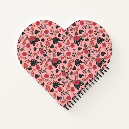 Roze flamingo naadloze patroonbloemen en -bladeren notitieboek (Achterkant)