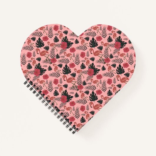 Roze flamingo naadloze patroonbloemen en -bladeren notitieboek (Voorkant)