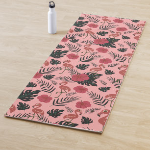 Roze flamingo naadloze patroonbloemen en -bladeren yogamat