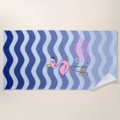 Roze Flamingo Navy Blue Stripe Waves Strandlaken (Voorkant)