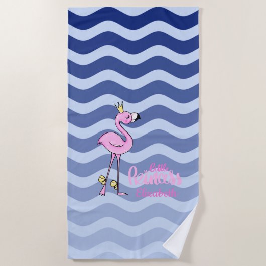 Roze Flamingo Navy Blue Stripe Waves Strandlaken (Voorkant)