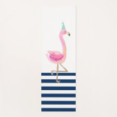 Roze Flamingo Navy Blue White Stripes Yogamat (Voorkant)