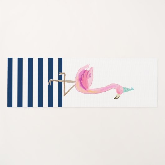 Roze Flamingo Navy Blue White Stripes Yogamat (Voorkant (horizontaal))