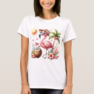 Roze flamingo ontwerp op dames kleding t-shirt