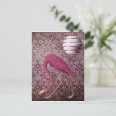 Roze Flamingo op  behangpapier Briefkaart (Staand voorkant)