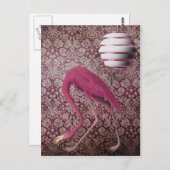 Roze Flamingo op  behangpapier Briefkaart (Voorkant / Achterkant)
