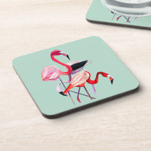  roze flamingo op blauw bier onderzetter