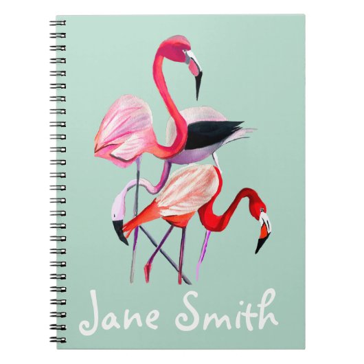  roze flamingo op blauw notitieboek (Voorkant)