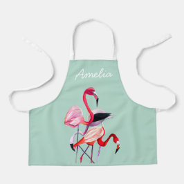  roze flamingo op blauw schort